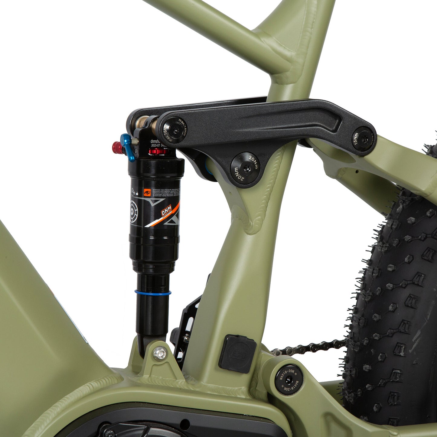EUNORAU Specter-S 3.0 electric bike rear suspension for improved comfort and shock absorption.