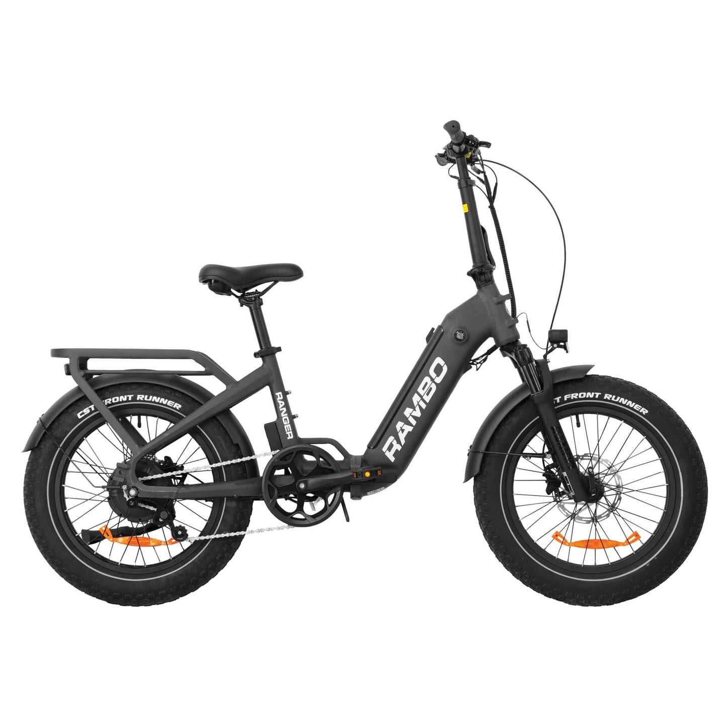 Rambo Bikes RANGER Folding eBike featuring fat tires and a compact design for versatile riding.