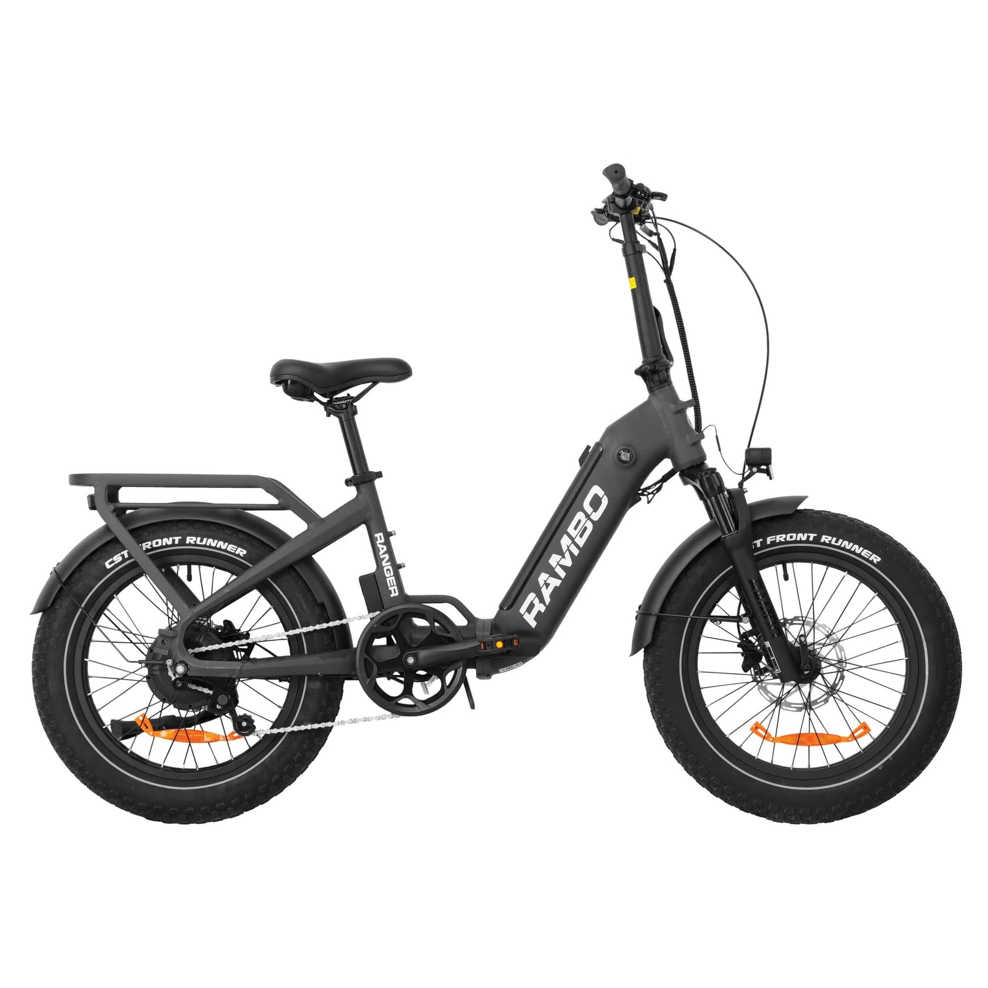 Rambo Bikes RANGER Folding eBike featuring fat tires and a compact design for versatile riding.