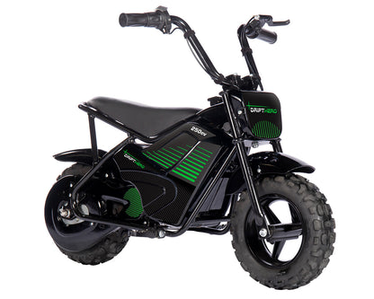 Front side view of a Drift Hero USA 250W Mini Electric Bike on a white background 