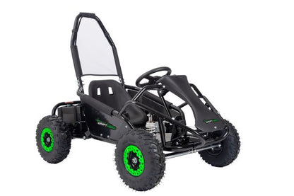 Drift Hero USA 1 Seater Electric Go-kart on white background, front rea view