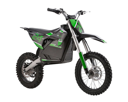 Front side view of a Drift Hero USA 2500W Electric Dirt Bike on a white background