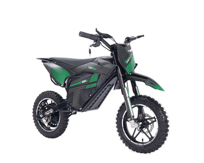 Front side view of aDrift Hero USA 800W Electric dirt bike on a white background