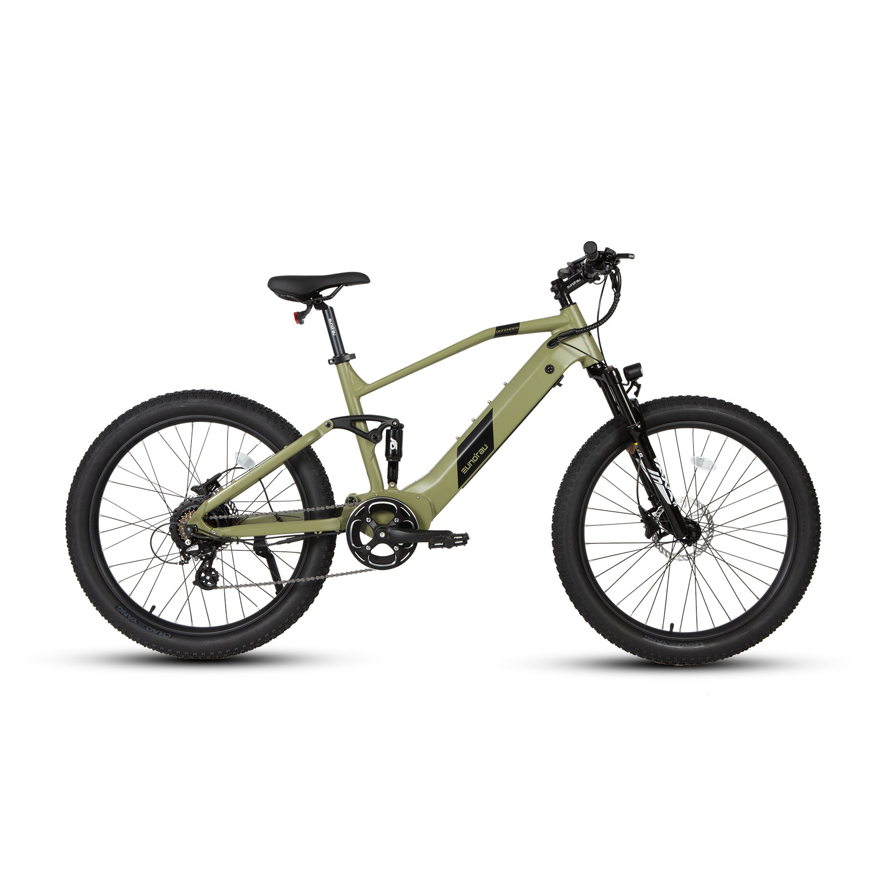 Eunorau Defender electric bike side view olive green 