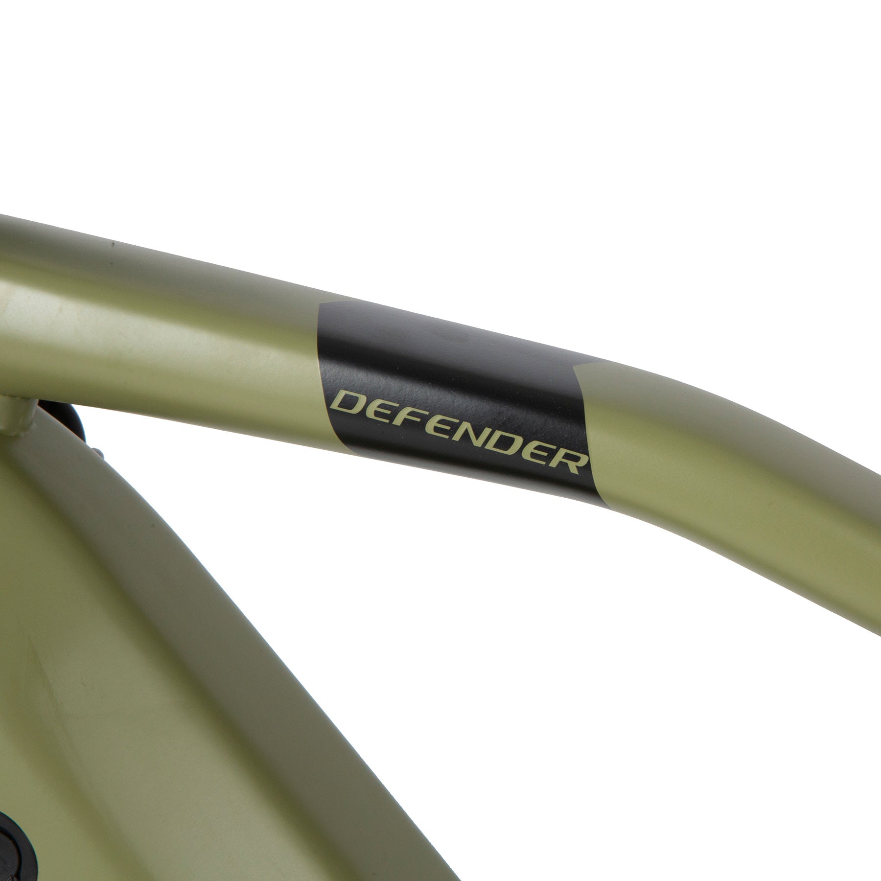 Eunorau Defender electric fat tire bike close-up of frame with “Defender” label.
