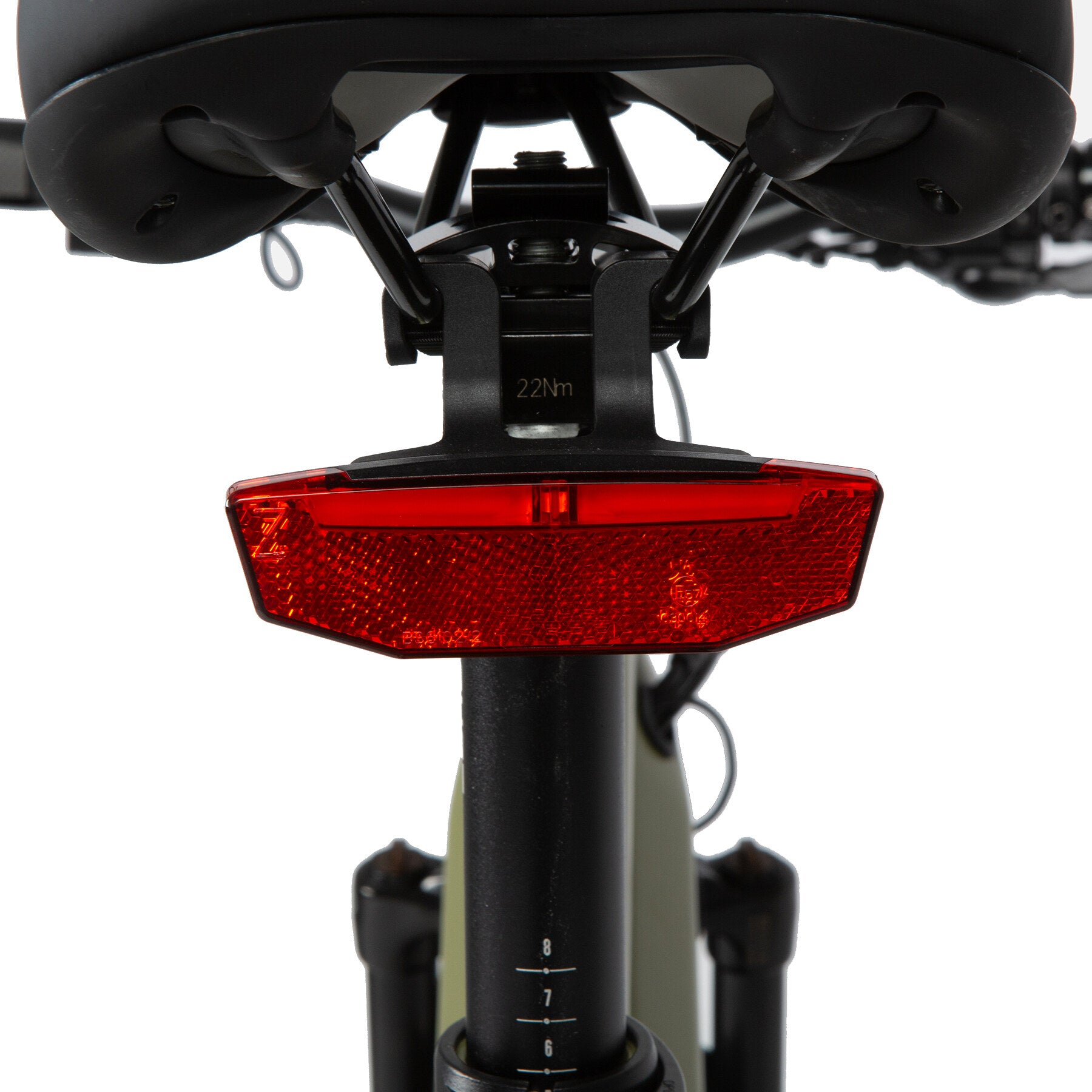 Eunorau Defender electric fat tire bike rear view with reflector and seat post.
