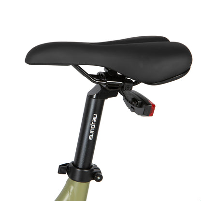 Eunorau Defender electric fat tire bike saddle with seat post and rear light.
