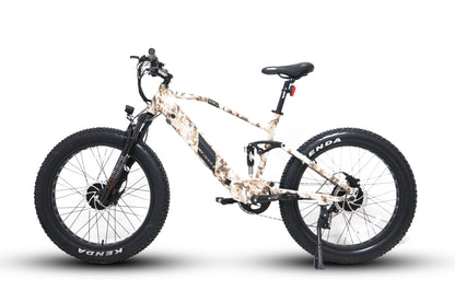 Eunorau Defender-S electric fat tire bike side profile view showing black frame and drive train.
