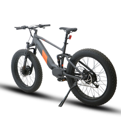 Eunorau Defender-S electric fat tire bike side profile view with gray frame and fat tires on white background.