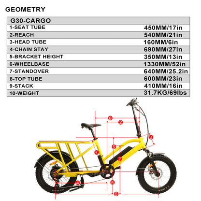 Eunorau G30 Cargo electric bike dimensions