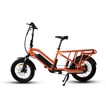 Alternate side view of an orange Eunorau G30 Cargo electric bike on a white background