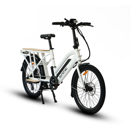 Front side view of a Eunorau Max-Cargo 14AH white electric bike on a white background