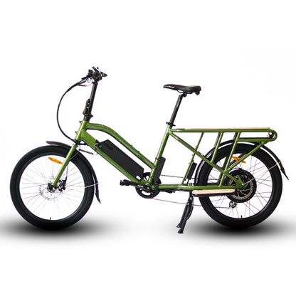 Alternate Side view of a Eunorau Max-Cargo 14AH green electric bike on a white background