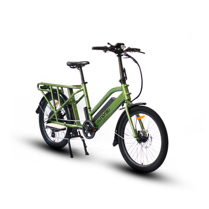 Front side view of a Eunorau Max-Cargo 14AH green electric bike on a white background