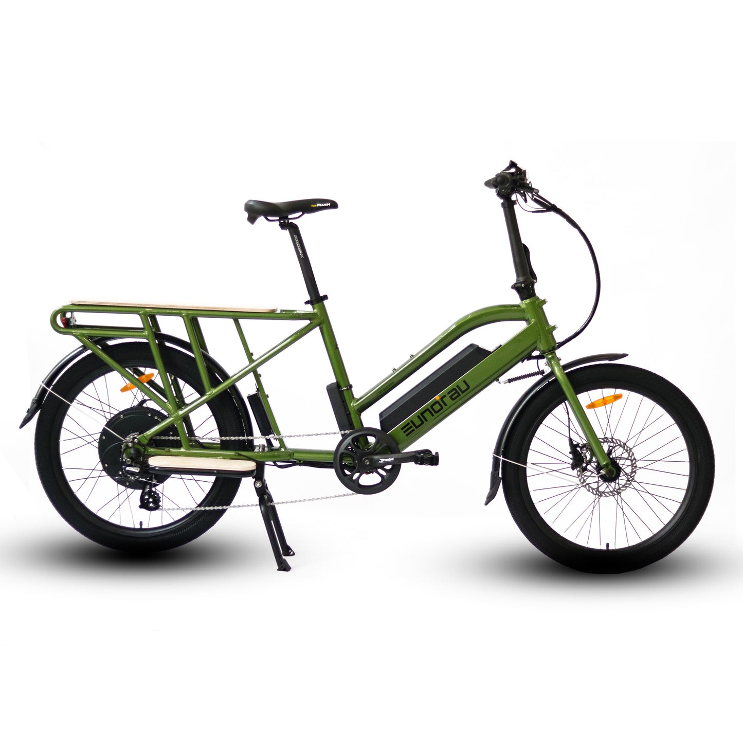 Side View of a Eunorau Max-Cargo 14AH Green Electric bike on a white background