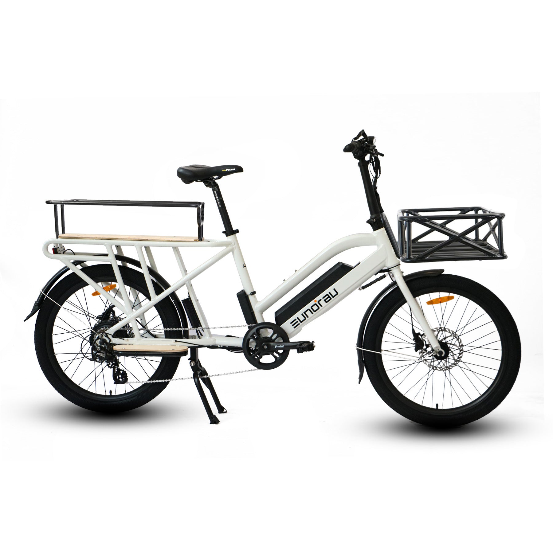 Side view of a Eunorau Max-Cargo 14AH white electric bike on a white background