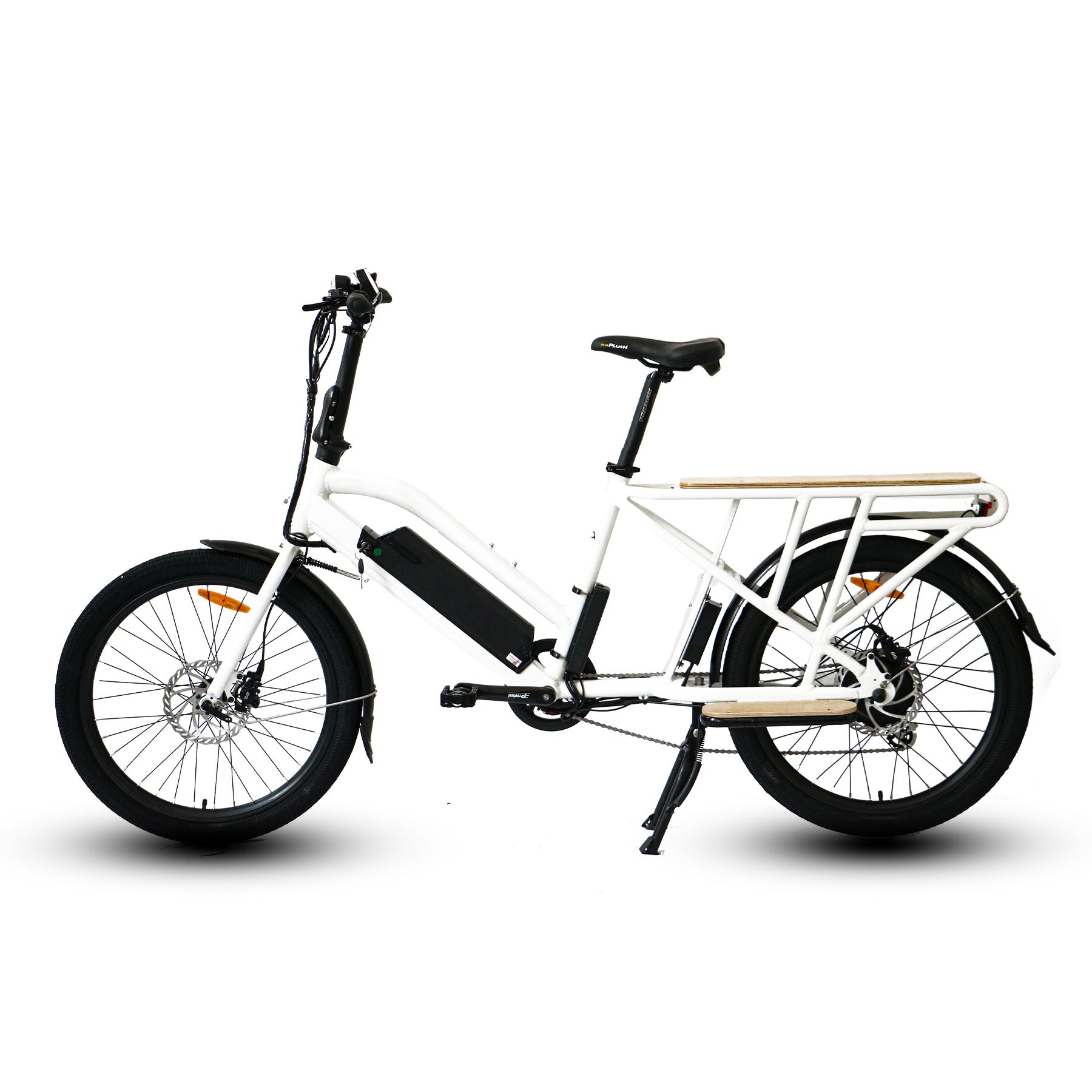 Side View of a Eunorau Max-Cargo 14AH White Electric Bike on a white background