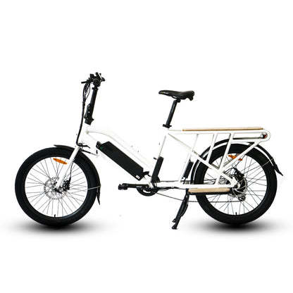 Side View of a Eunorau Max-Cargo 14AH White Electric Bike on a white background