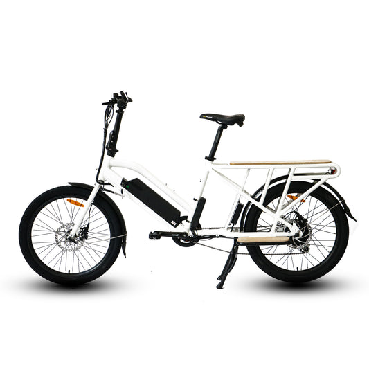 Side View of a Eunorau Max-Cargo 14AH White Electric Bike on a white background