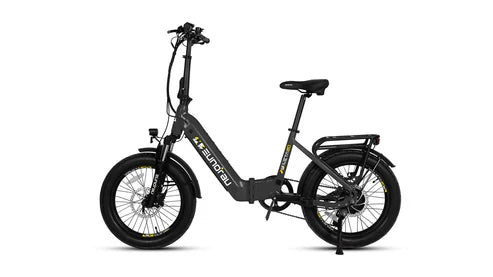 EUNORAU META Foldable electric bike with 20-inch wheels, 15-inch frame, dual motor control, front suspension, and foldable design for easy storage.