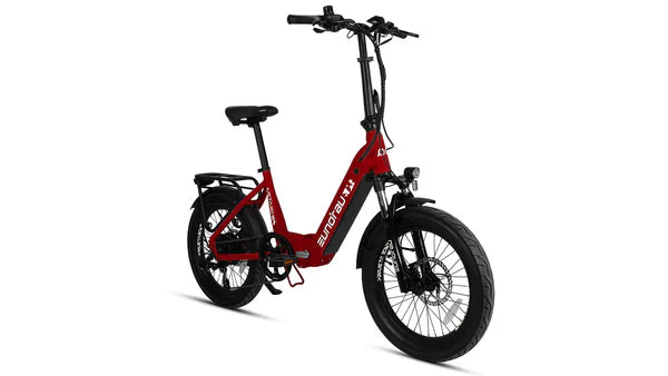 EUNORAU META Foldable electric bike with 20" wheels, 15" frame, dual motor control, foldable design, front suspension, hydraulic disc brakes, and 100-mile range option