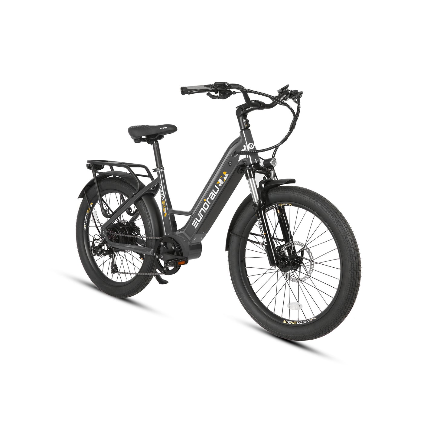 Eunorau Meta 24 ST 2.0 Black Electric bike on a white background, front side view