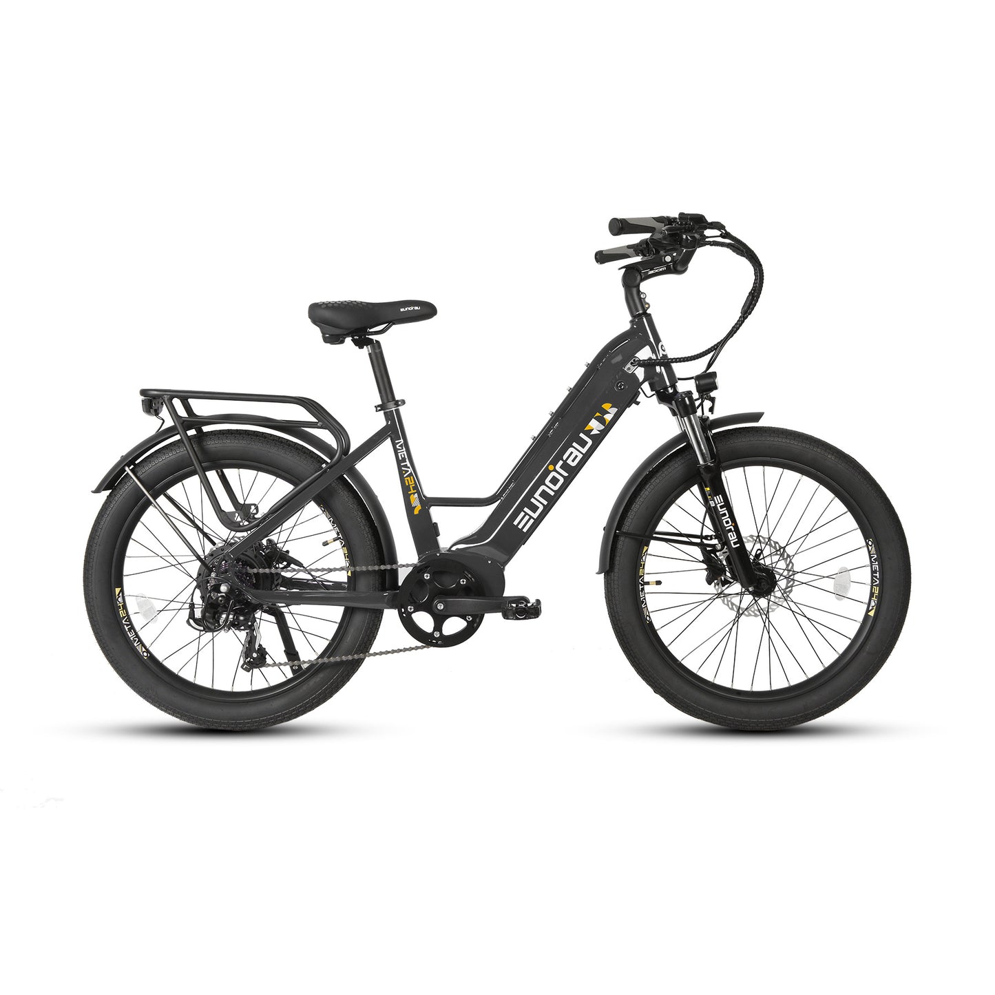 Eunorau Meta 24 ST 2.0 black electric bike on a white background side view