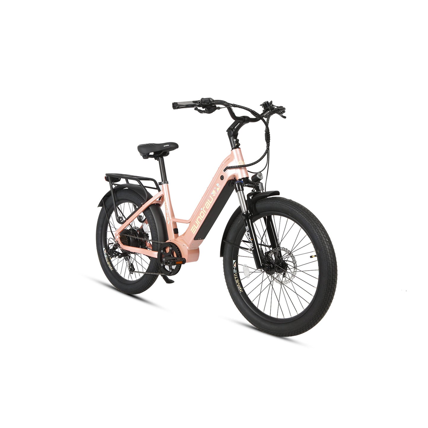 Eunorau Meta 24 ST 2.0 Electric bike Pink on white background front side view