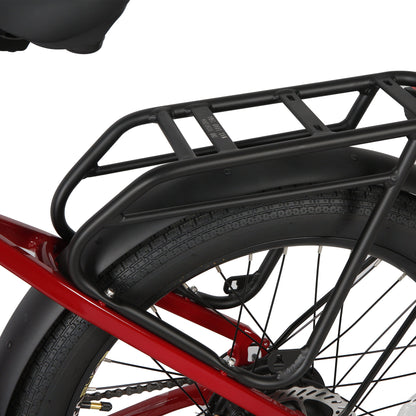 Eunorau Meta 24 ST 2.0 Electric bike close up of a rear rack and rear wheel on a white background
