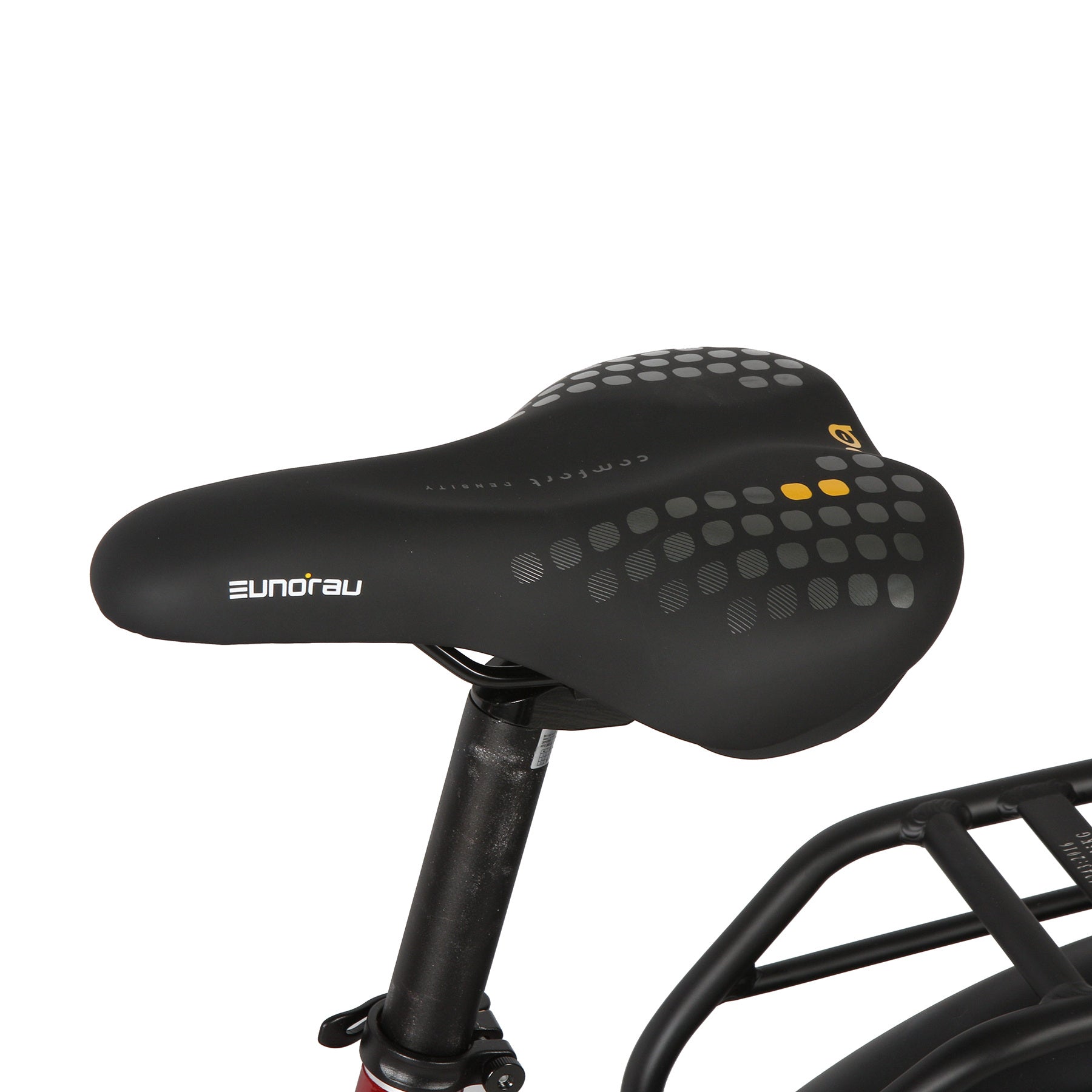 Eunorau Meta 24 ST 2.0 Electric bike saddle close up on a white background