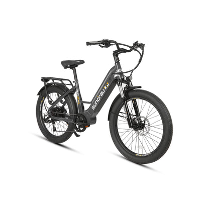 Eunorau Meta 26 Step Through Black Electric Bike front rear view on a white background