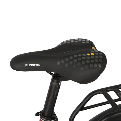Eunorau Meta 26 Step Through Electric Bike, close up of a seat on a white background