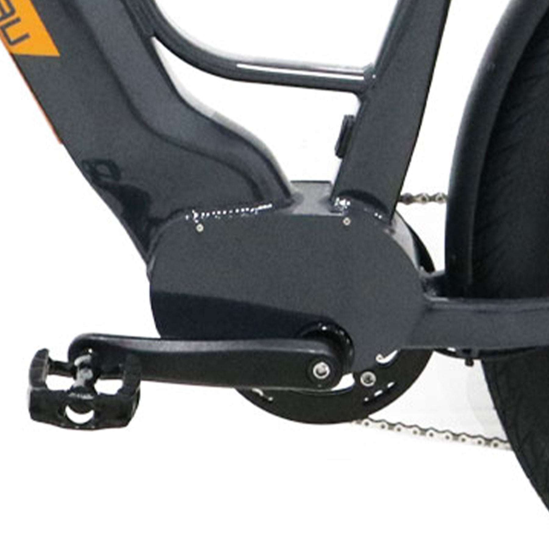 Eunorau Meta 275 Step-through electric bike close up of a crank set on a white background