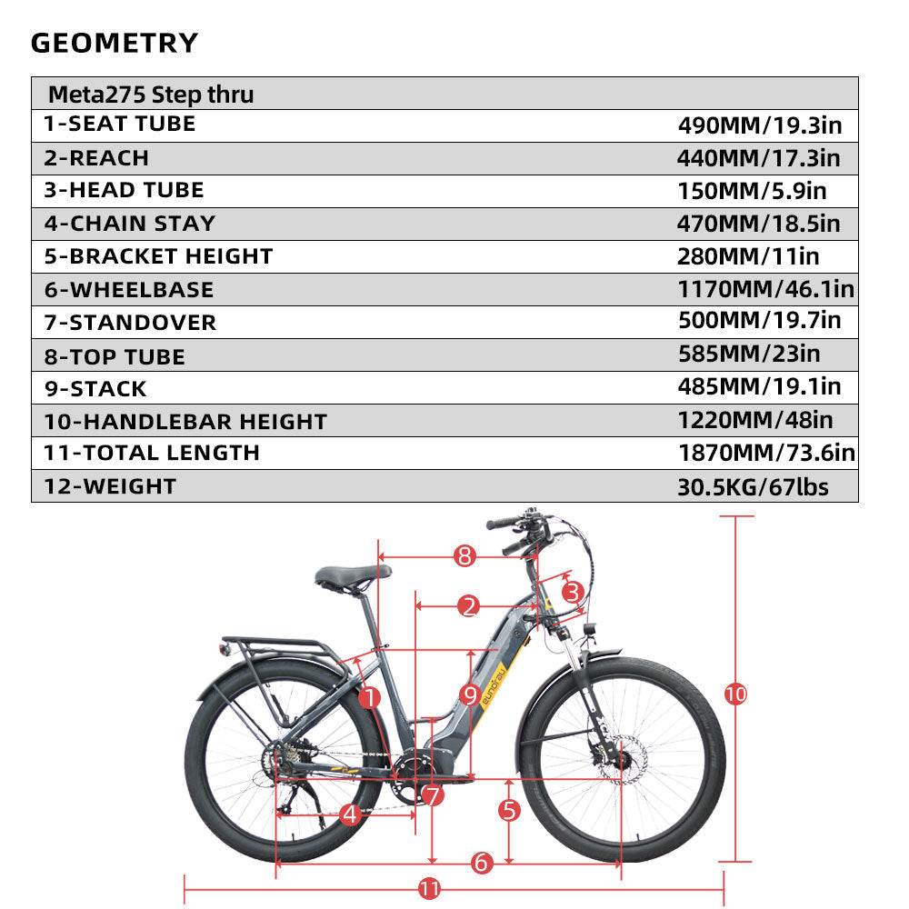 Eunorau Meta 275 Step-through electric bike dimensions