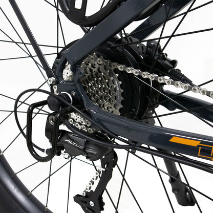 Eunorau Meta 275 1.0 Electric Bike Close-up of a gear system with chain and sprockets on a white background