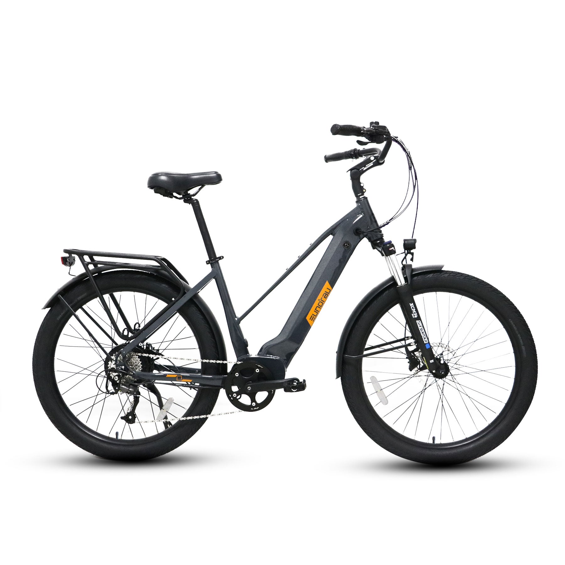 Eunorau Meta 275 1.0 Black Orange Electric Bike on a white background side view