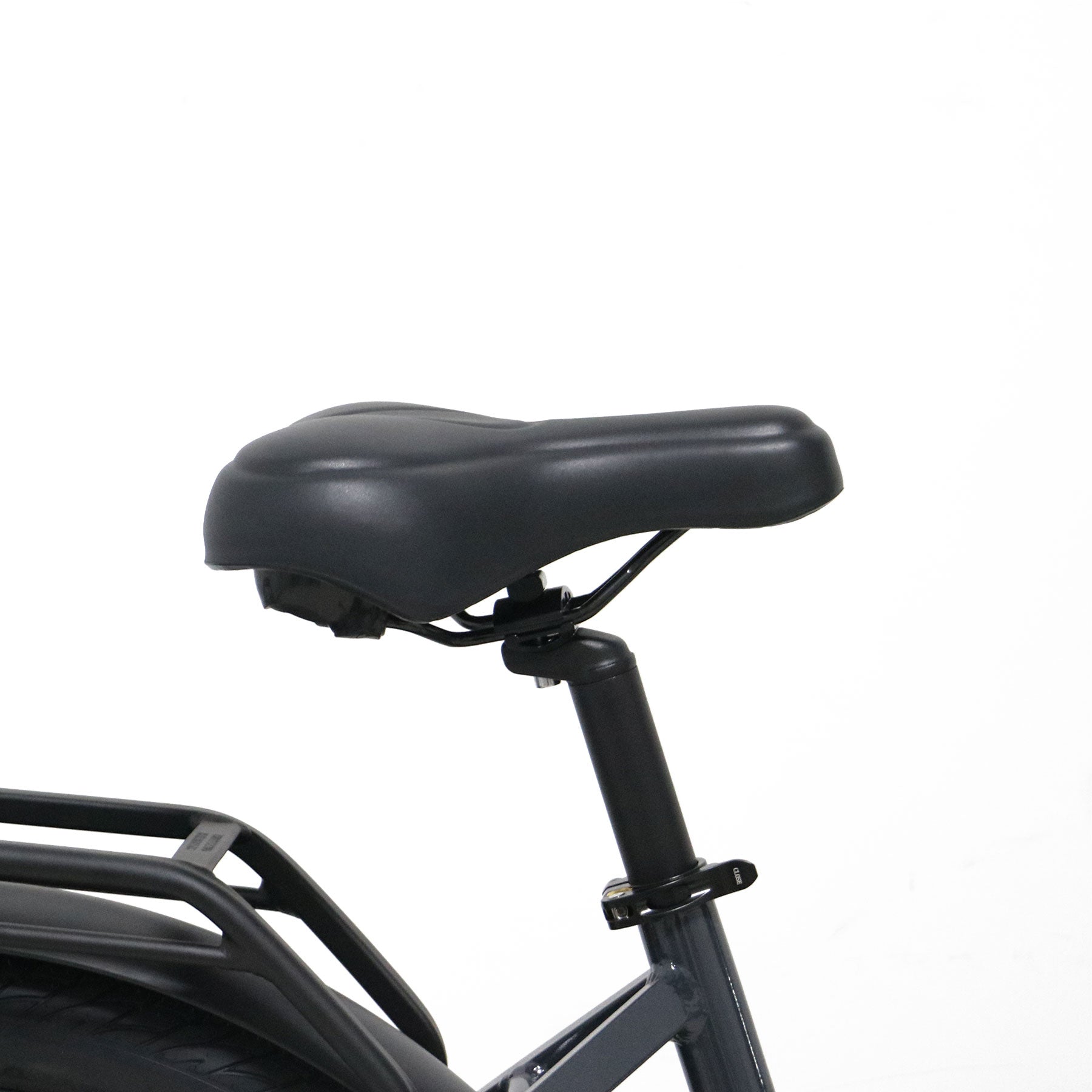 Eunorau Meta 275 1.0 Electric Bike Close up of a bike seat on a white background