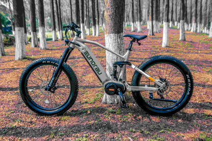 EUNORAU Specter-S 3.0 electric bike side profile parked in the woods with fat Kenda tires
