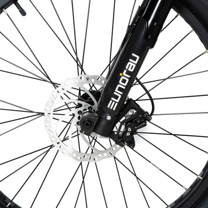 EUNORAU Specter-S 3.0 electric bike front fork with disc brake and suspension system close-up.