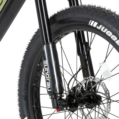  EUNORAU Specter-S 3.0 electric bike front fork and wheel with branded suspension fork.

