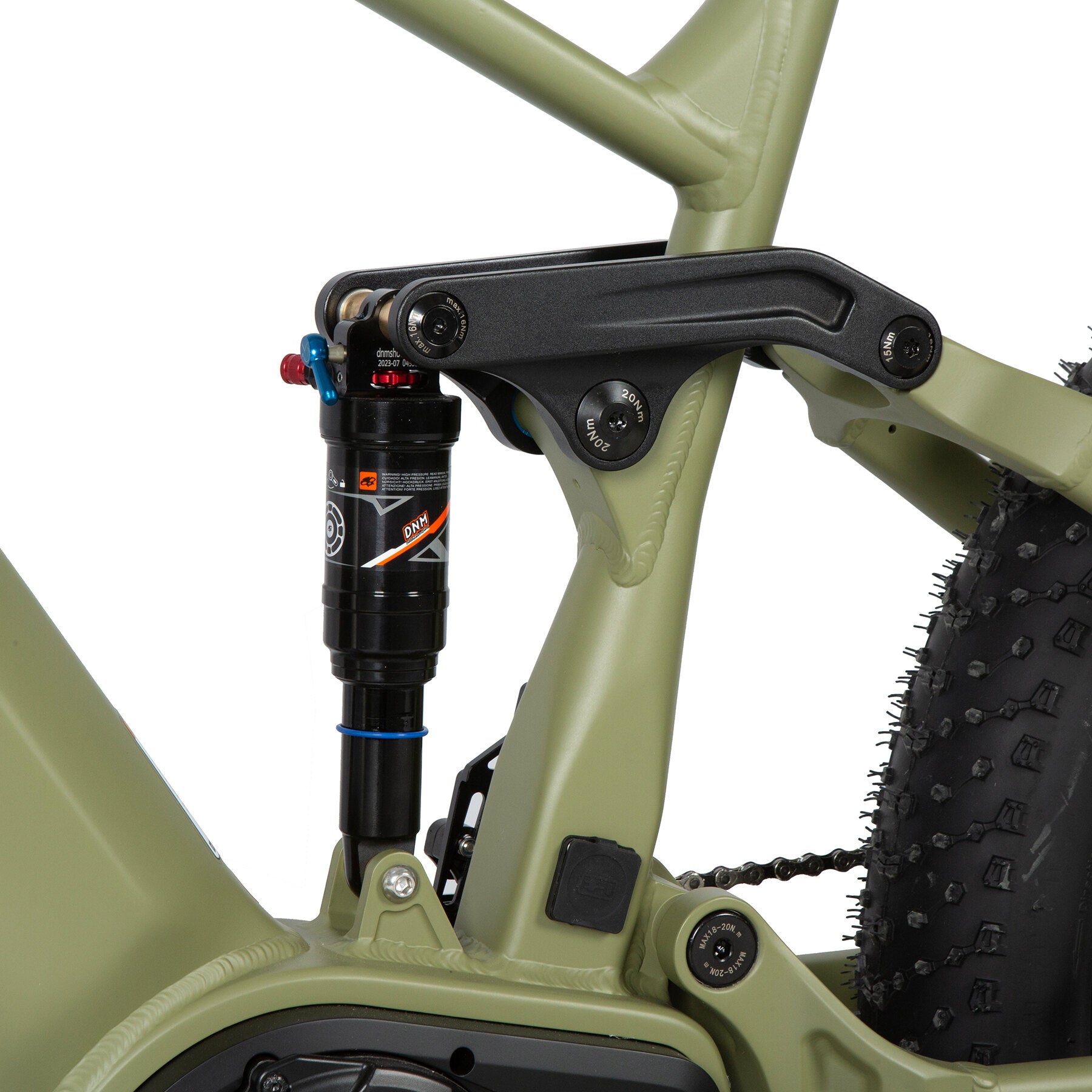 EUNORAU Specter-S 3.0 electric bike rear suspension for improved comfort and shock absorption.