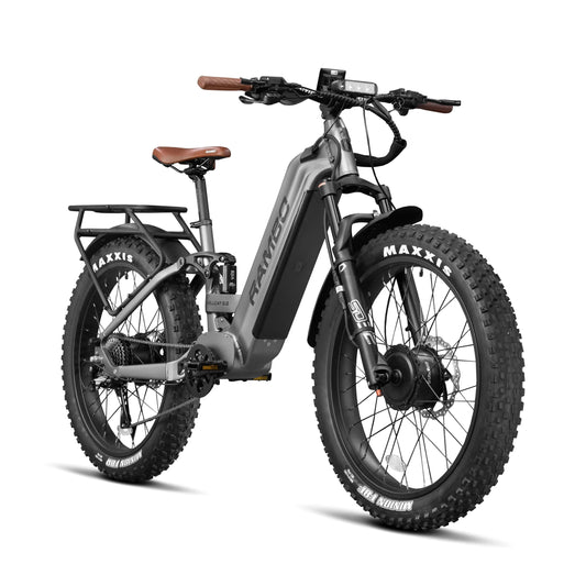 Front side view of a Rambo Bike Hellcat 2.0 AWD Gunmetal Gray Electric Bike on a white background