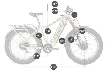 Dimensions chart of Rambo Bike Megatron 4.0 AWD Electric bike