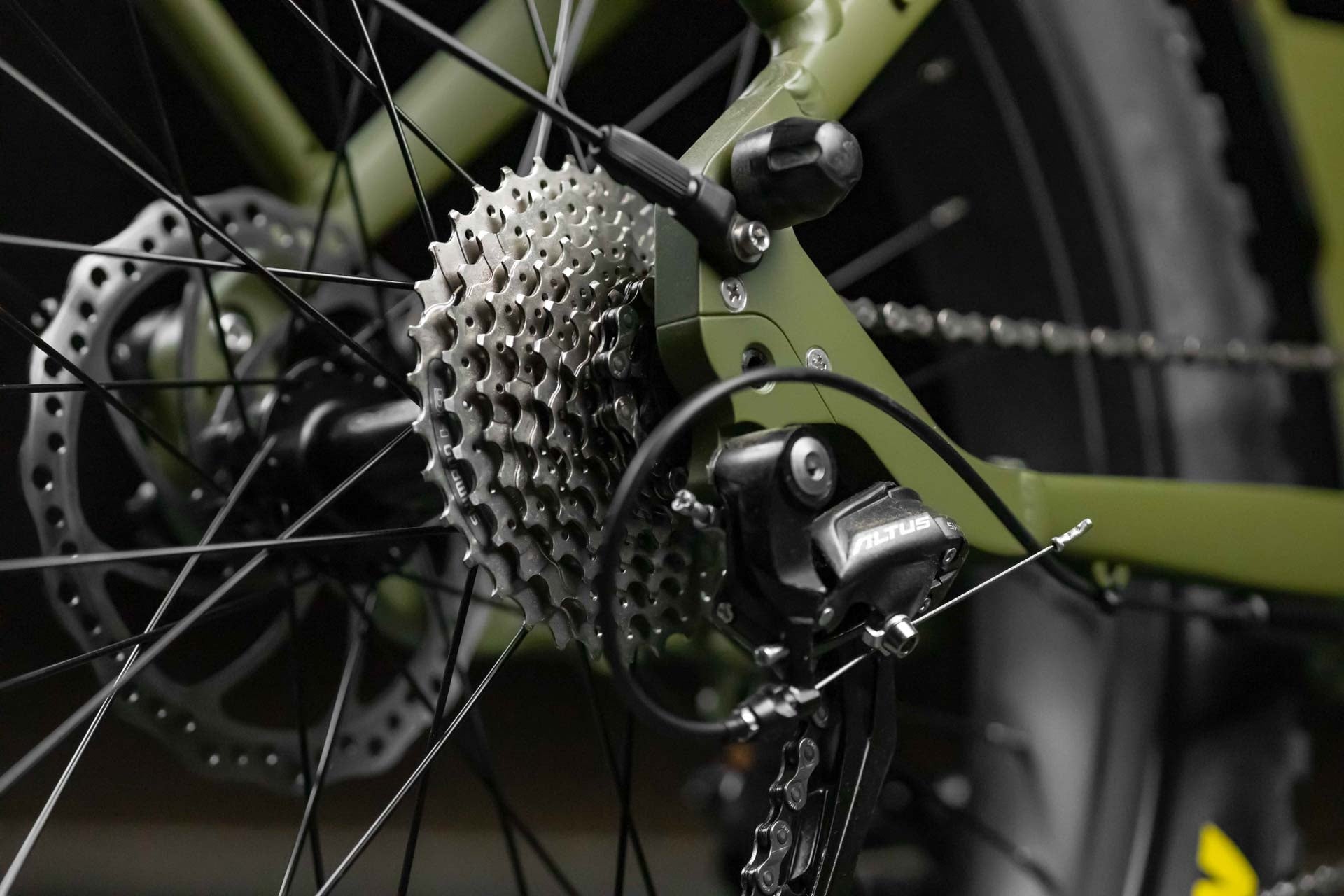 Close-up of a Rambo Bikes REBEL 2.0 Electric Bikes gear system with a blurred background
