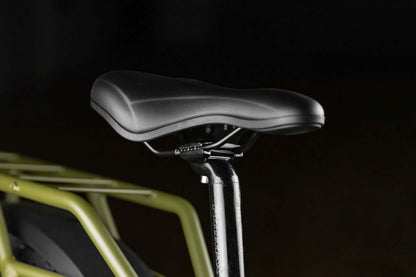 Close-up of Rambo Bikes REBEL 2.0 Electric Bikes seat on dark background