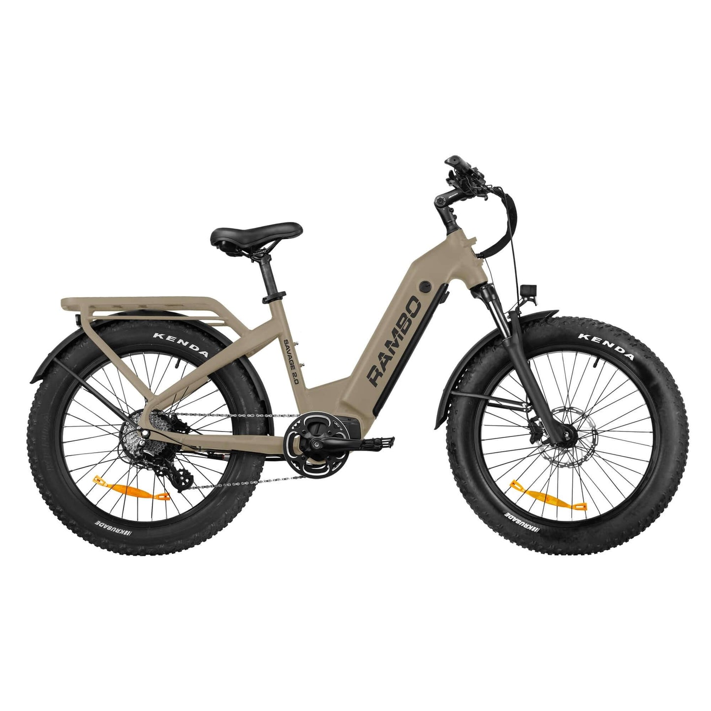 Side view of a Rambo Bikes SAVAGE 2.0 FDE Electric Bike on white background