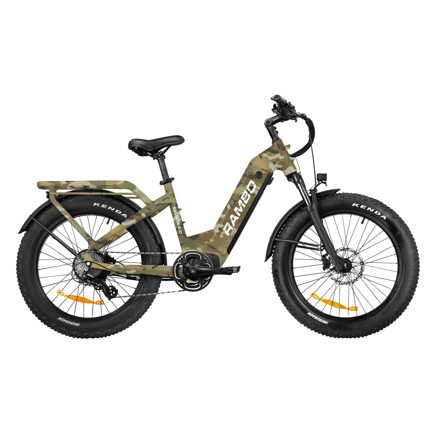 Side view of a Rambo Bikes SAVAGE 2.0 Multi camo Electric Bike on white background