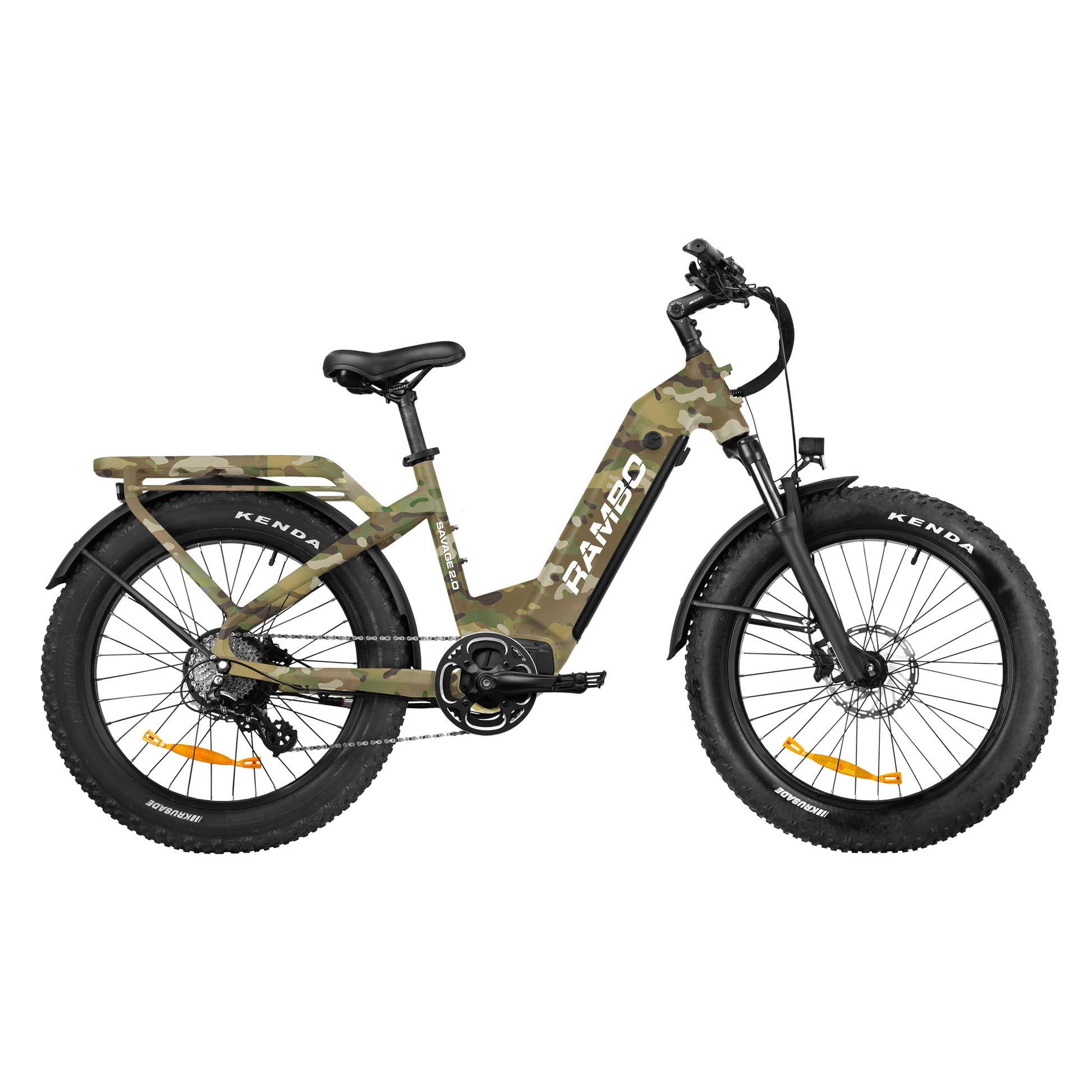 Side view of a Rambo Bikes SAVAGE 2.0 Multi camo Electric Bike on white background