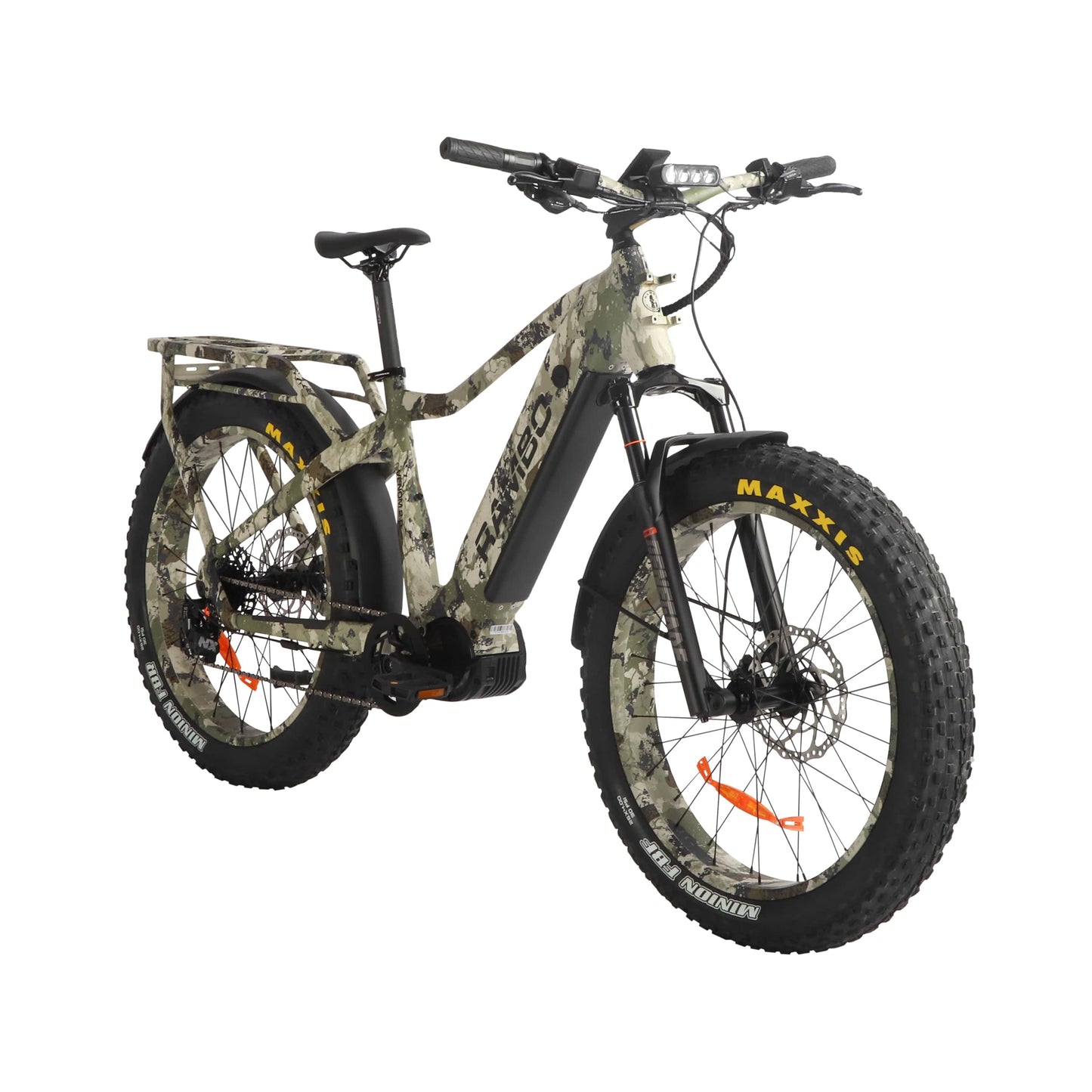Front side view of Rambo Bikes Venom 2.0 Kings Camo Electric Bike on a white background
