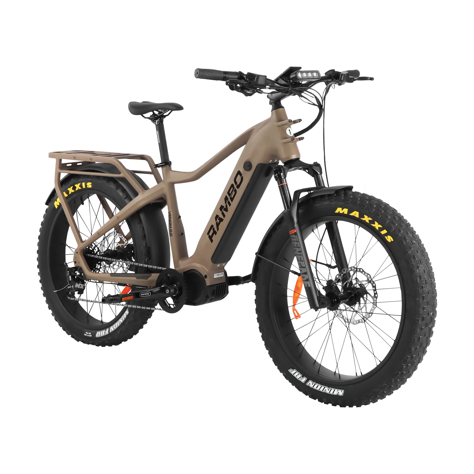 Front side view of Rambo Bikes Venom 2.0 Shadow Electric Bike on a white background
